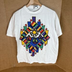 Vintage Fun Art Graphic T Shirt, Large, White, 1992 Short Sleeve Single Stitch